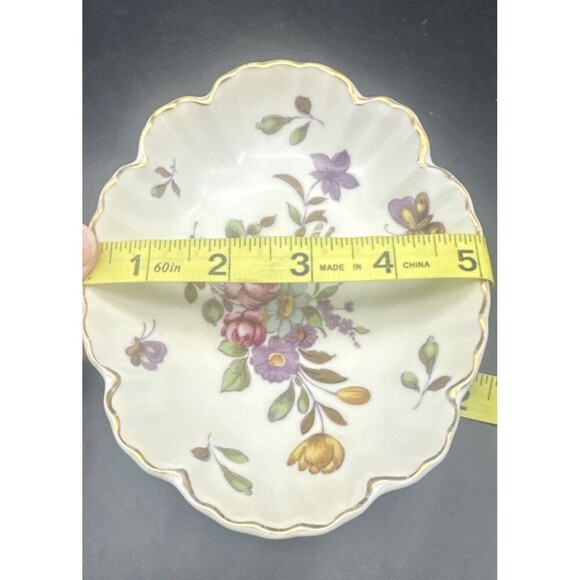 VTG Lefton Hand Painted Butterflies & Flowers W/ Gold Trim Trinket Candy Dish - Picture 8 of 8